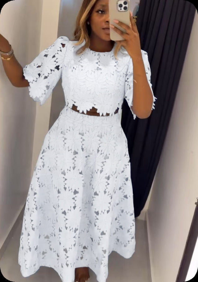 Damen gehäkeltes Maxikleid mit floralen Details Drune