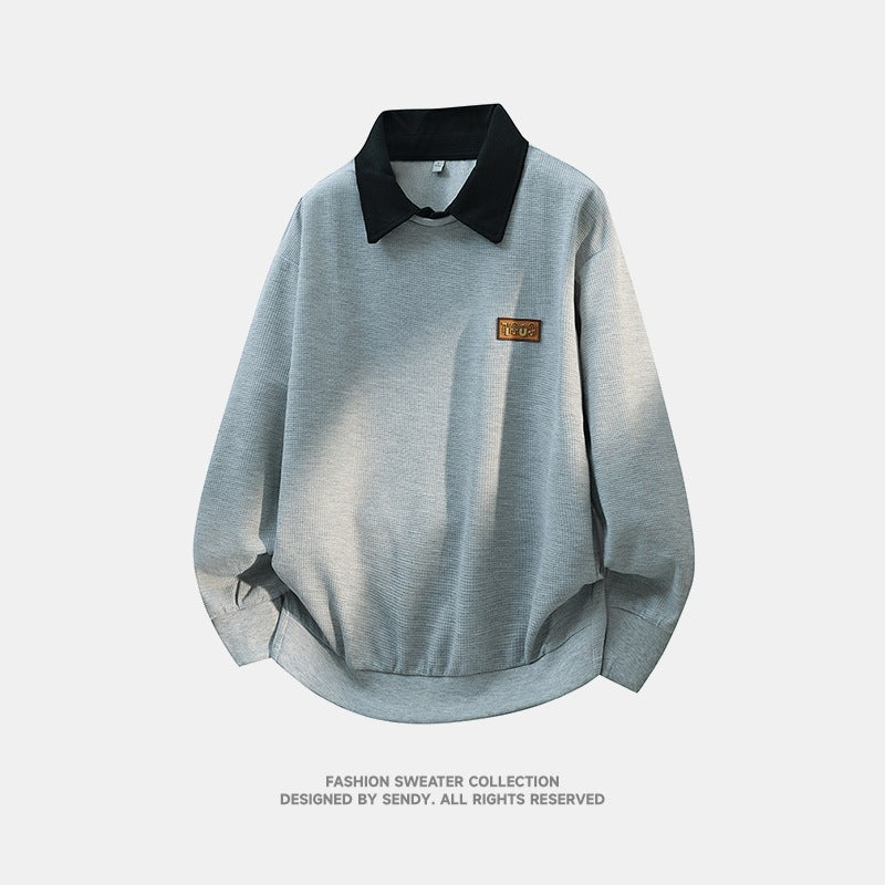 Herren Weitgeschnittenes Polo-Sweatshirt mit Kontrastkragen und Waffelstruktur Drune