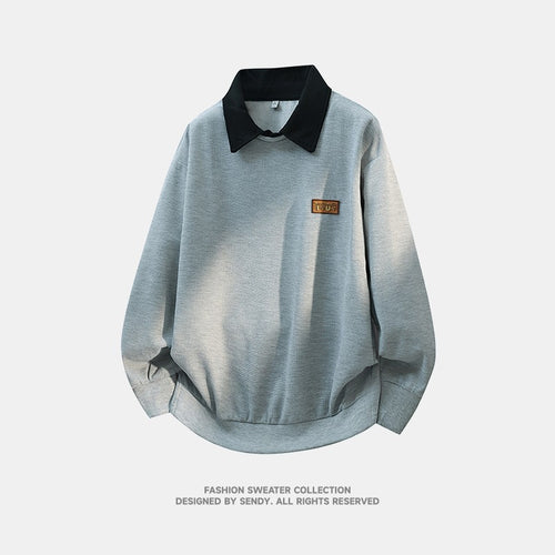 Herren Weitgeschnittenes Polo-Sweatshirt mit Kontrastkragen und Waffelstruktur Drune