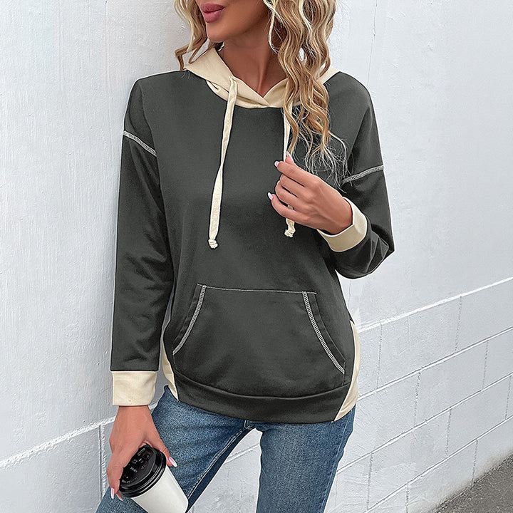 Damen Lässiger Kapuzenpullover mit kontrastierenden Ärmeln Drune