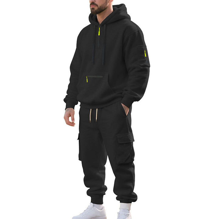 Herren Zweiteiliger Performance-Jogginganzug mit Kapuzen-Hoodie, wasserabweisenden Reißverschlüssen und Cargo-Jogger Drune