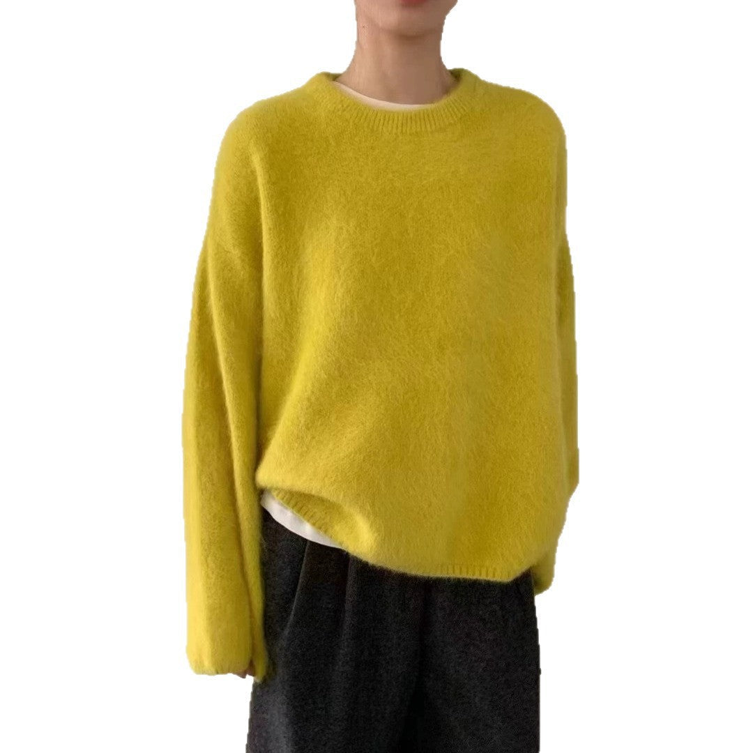 Damen Flauschiger Pullover mit überschnittenen Schultern und weitem Schnitt Drune