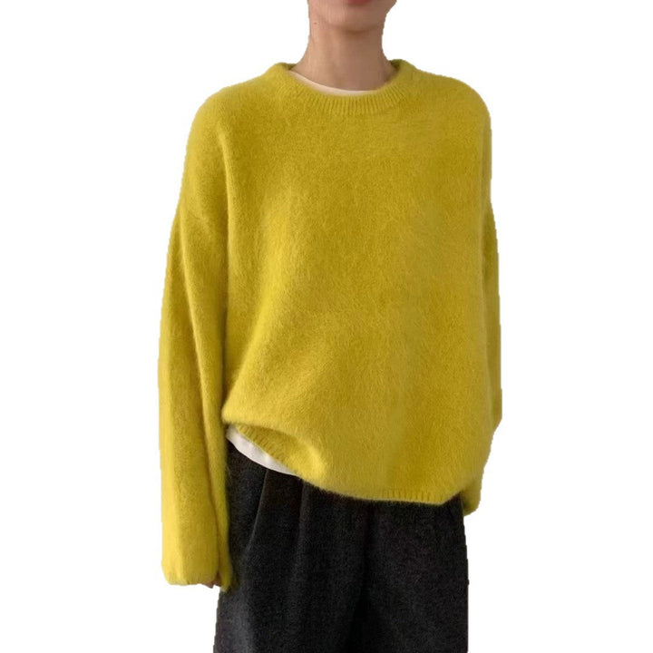 Damen Flauschiger Pullover mit überschnittenen Schultern und weitem Schnitt Drune