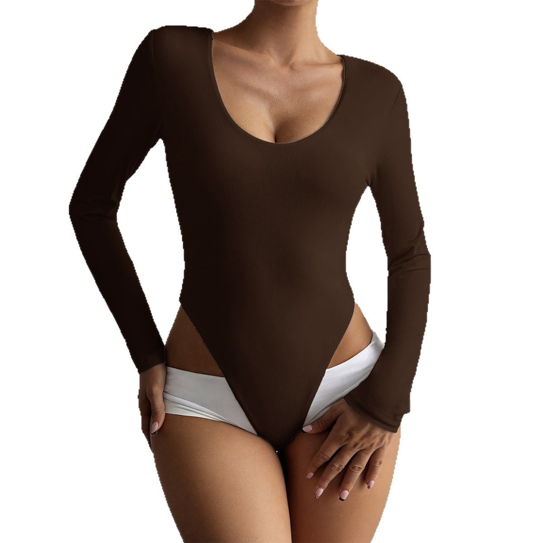 Damen Figurumspielender Langarm-Bodysuit mit tiefem Ausschnitt Drune