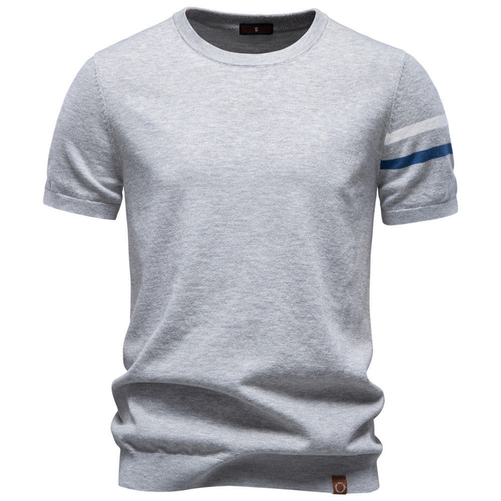 Herren nan feines Baumwollstrickshirt mit Rundhalsausschnitt kurzärmelig und kontrastierenden Ärmelstreifen Drune