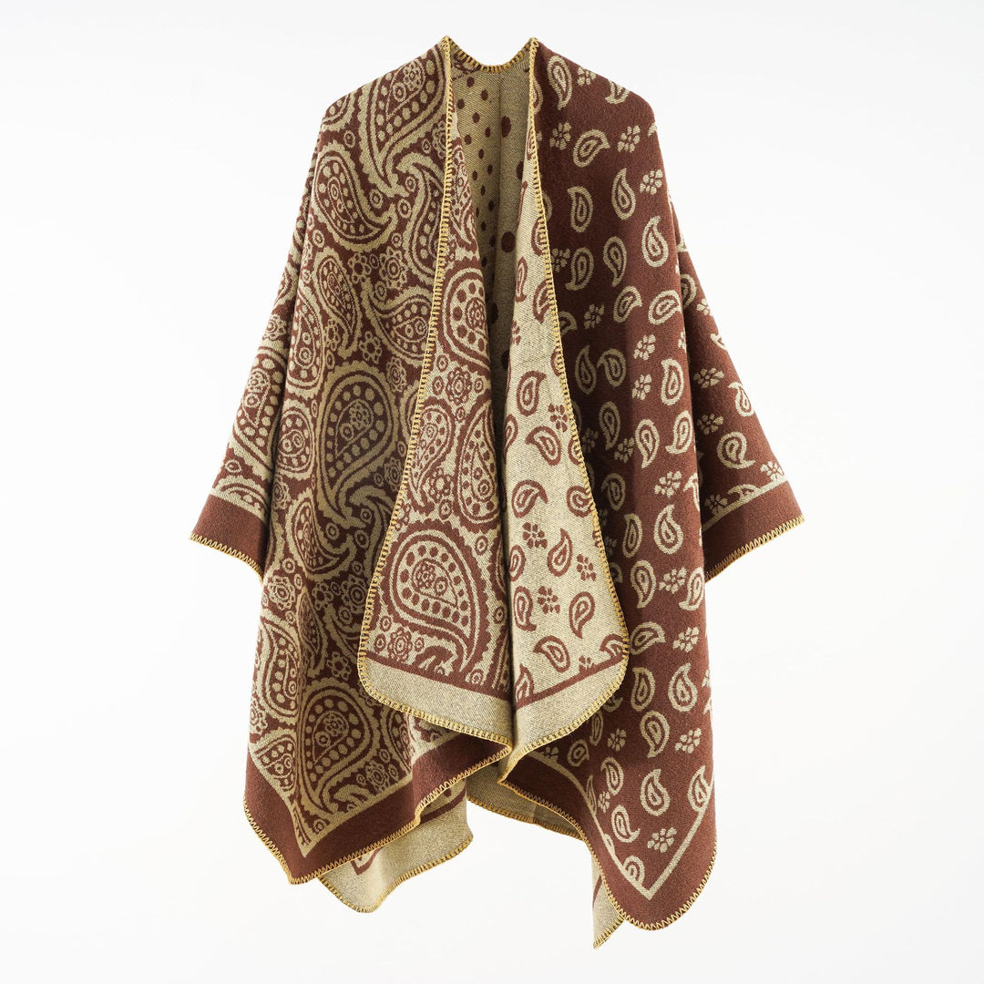 Damen Oversize-Jacquard-Umhang mit Paisley-Patchwork-Optik Drune