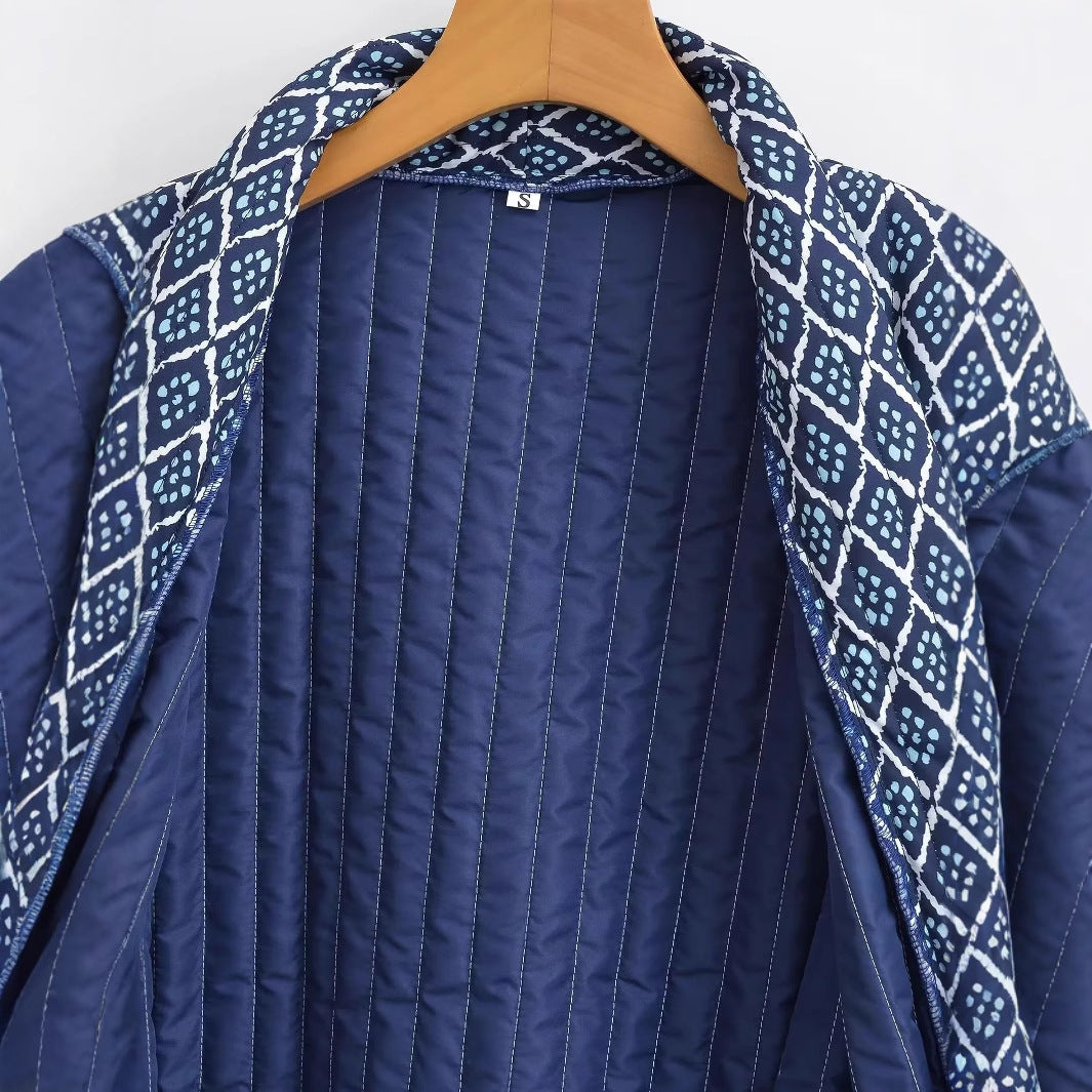 Damen nan leichte Kimono-Jacke mit grafischem Rautenmuster und gesteppter Innenlage Drune