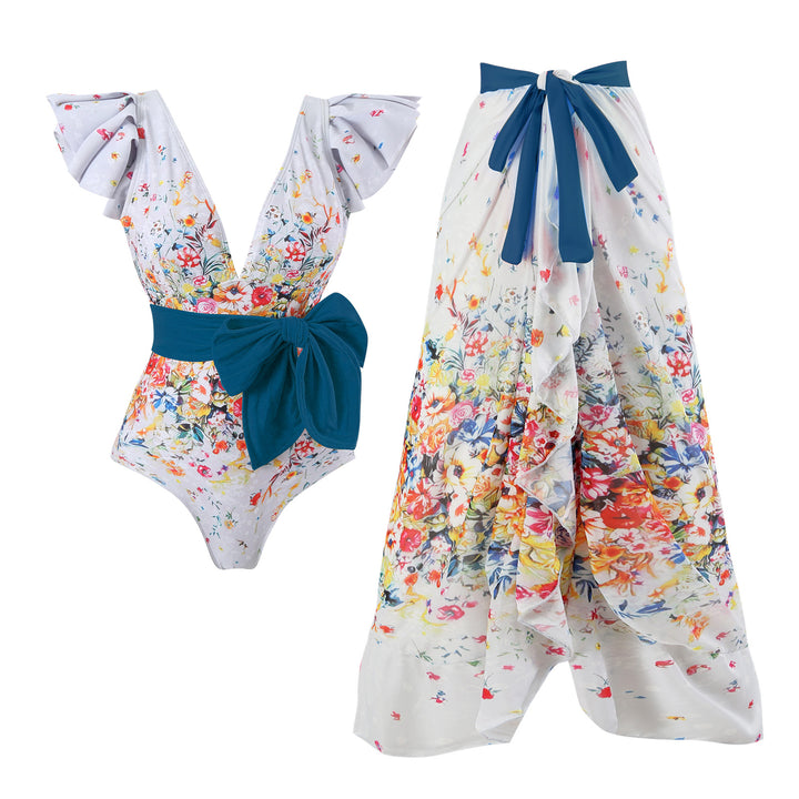 Damen Maxi-Rock mit floralen Mustern und verspieltem Schärpen-Detail Drune
