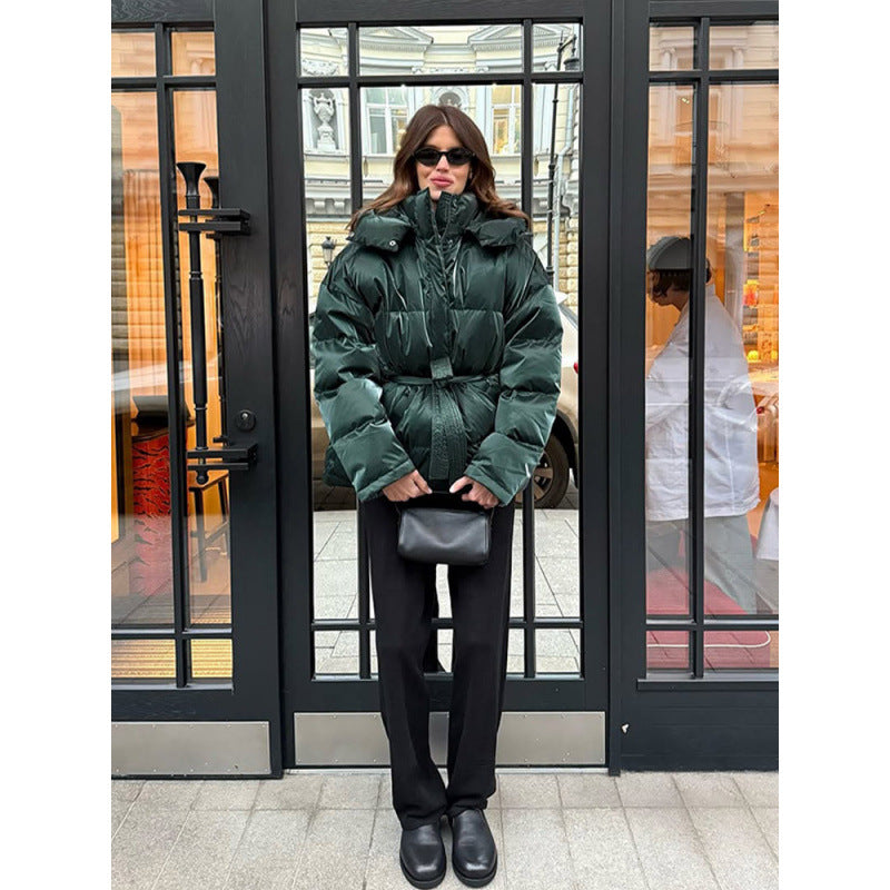 Damen Stepp-Winterjacke mit Taillenkordel und hohem Stehkragen Drune