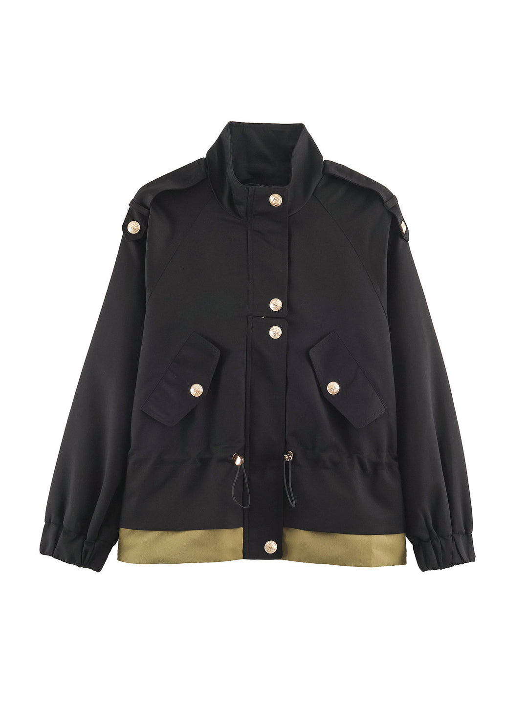 Damen 10+ kurze Utility-Jacke mit Taillenraffung, Stehkragen und Schulterklappen Drune