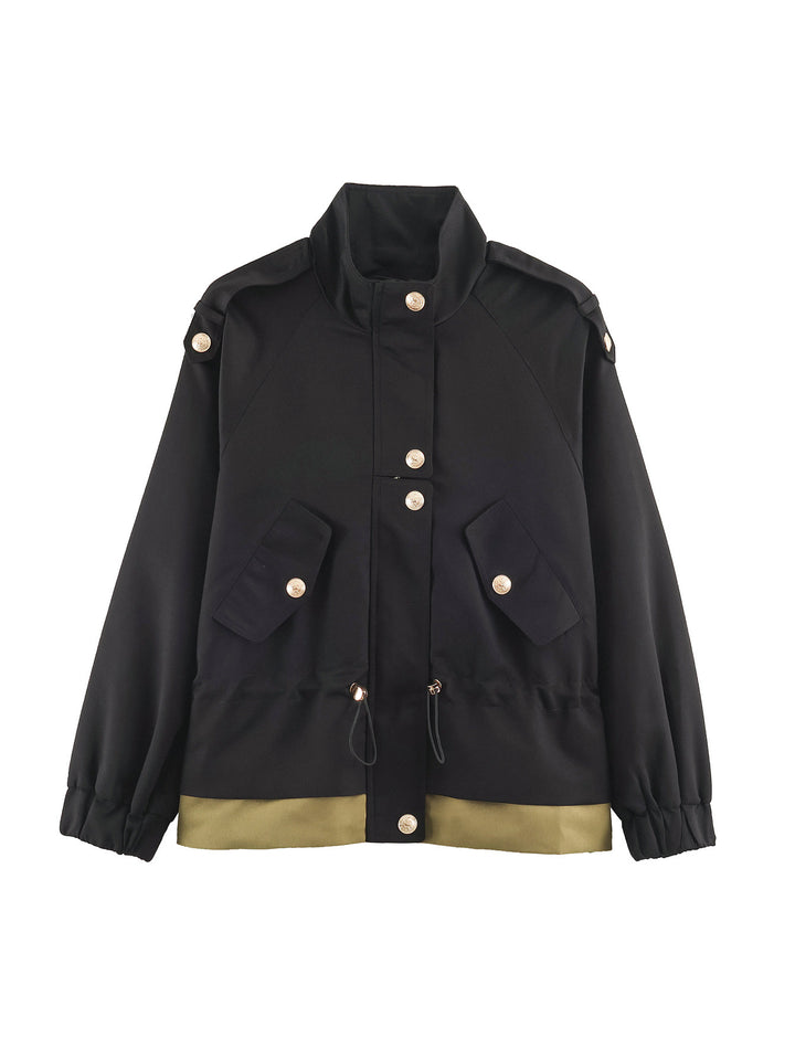 Damen 10+ kurze Utility-Jacke mit Taillenraffung, Stehkragen und Schulterklappen Drune