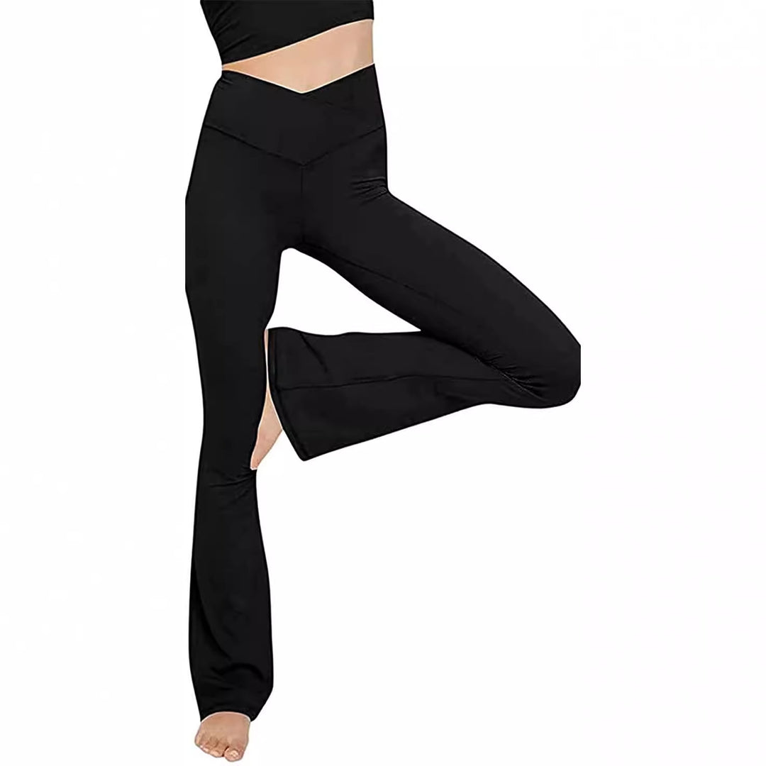 Damen nan taillenhohe Yogahose mit überkreuztem Bund und ausgestelltem Saum mit Schlitz Drune
