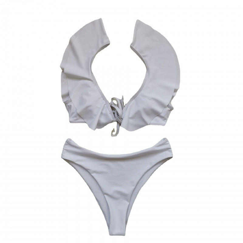 Damen Bikiniset mit Rüschen und Pflanzenmuster Drune