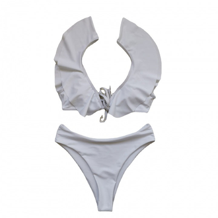 Damen Bikiniset mit Rüschen und Pflanzenmuster Drune