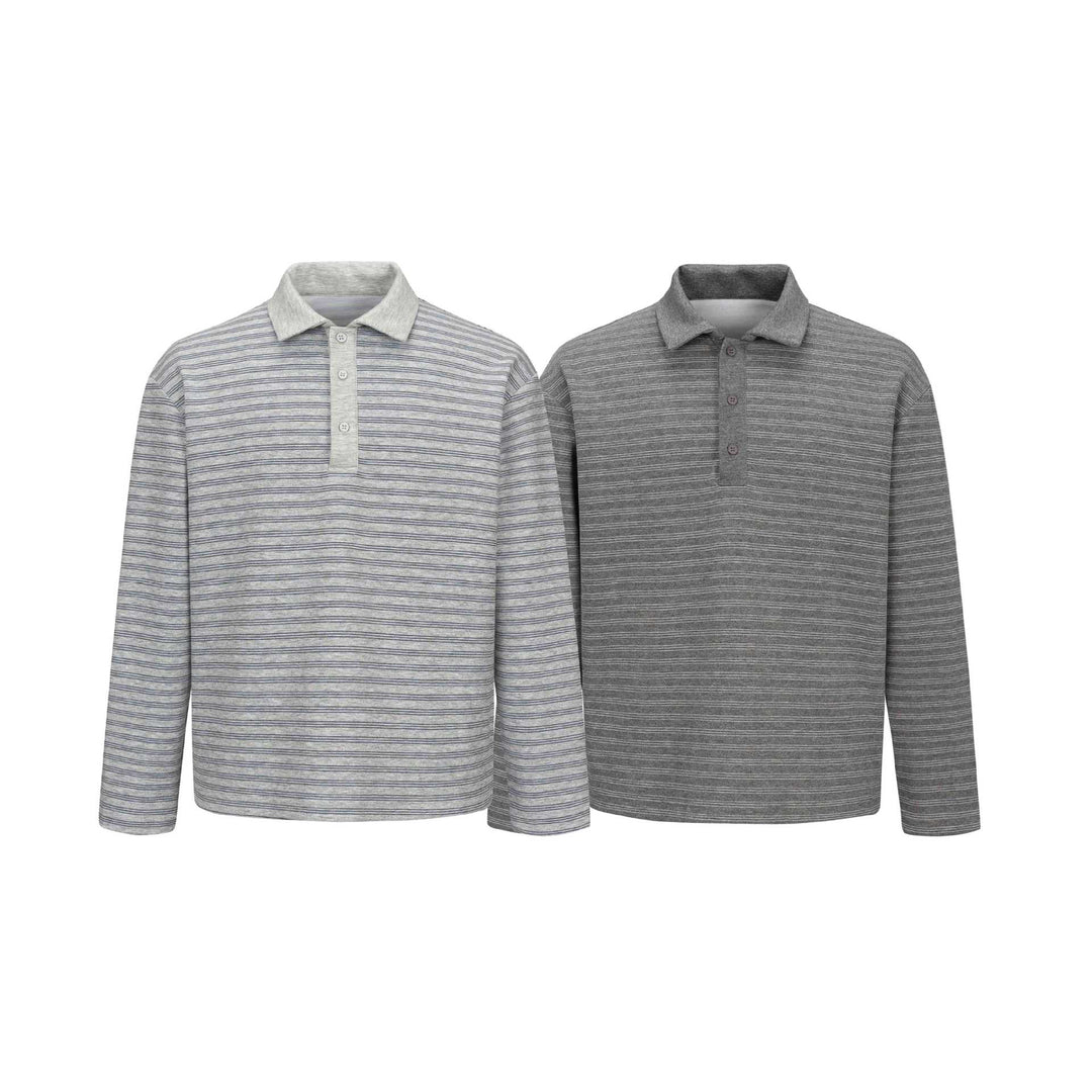 Herren Langarm-Polohemd im Relaxed‑Fit mit feinem Streifenstrick Drune