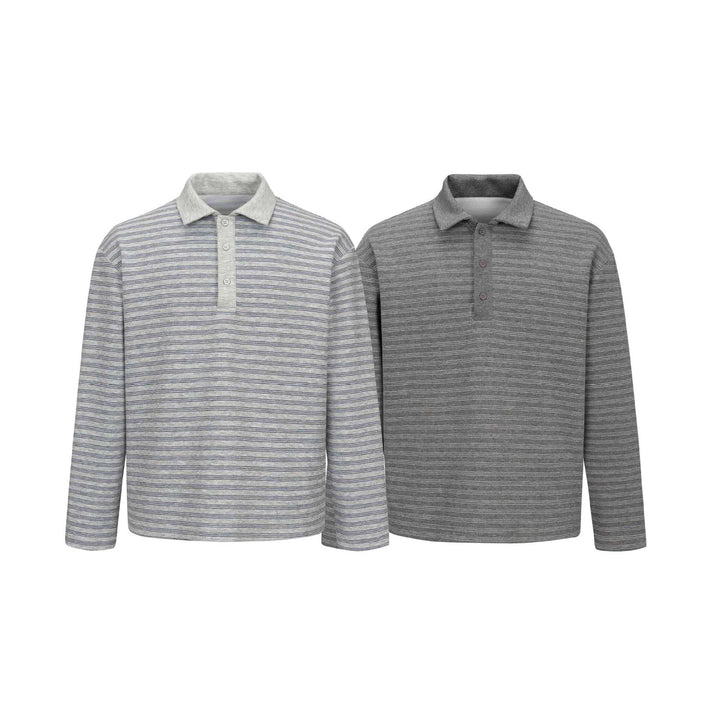 Herren Langarm-Polohemd im Relaxed‑Fit mit feinem Streifenstrick Drune