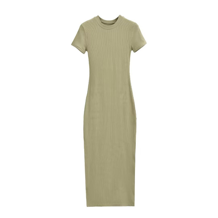 Damen figurbetontes Midikleid mit elegantem Rippenmuster und schwingendem Saum Drune