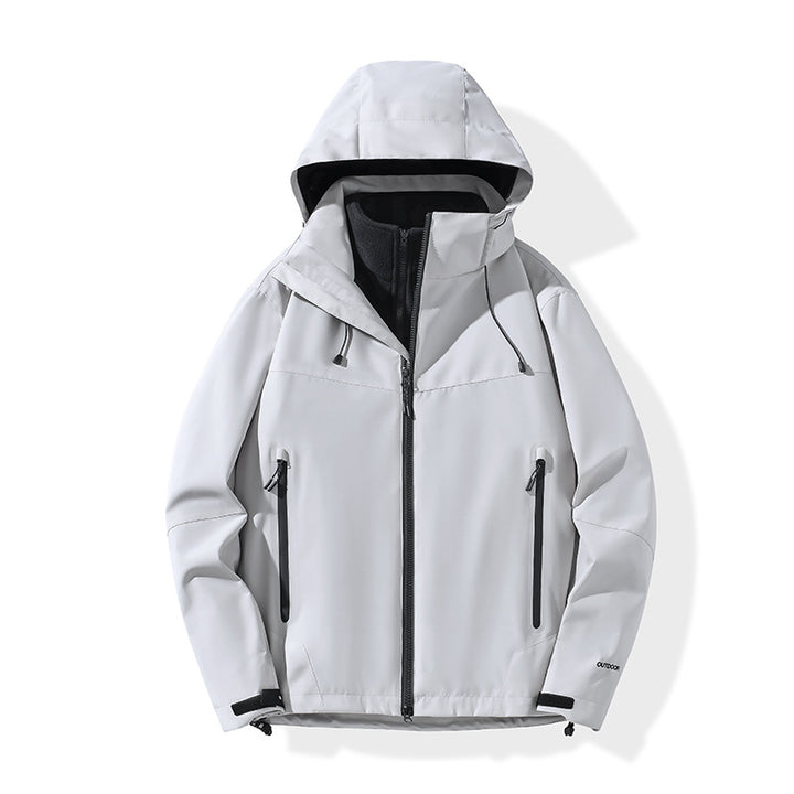 Herren Softshell-Hybridjacke mit Kapuze, getapten Reißverschlüssen und verstellbarem Saum Drune