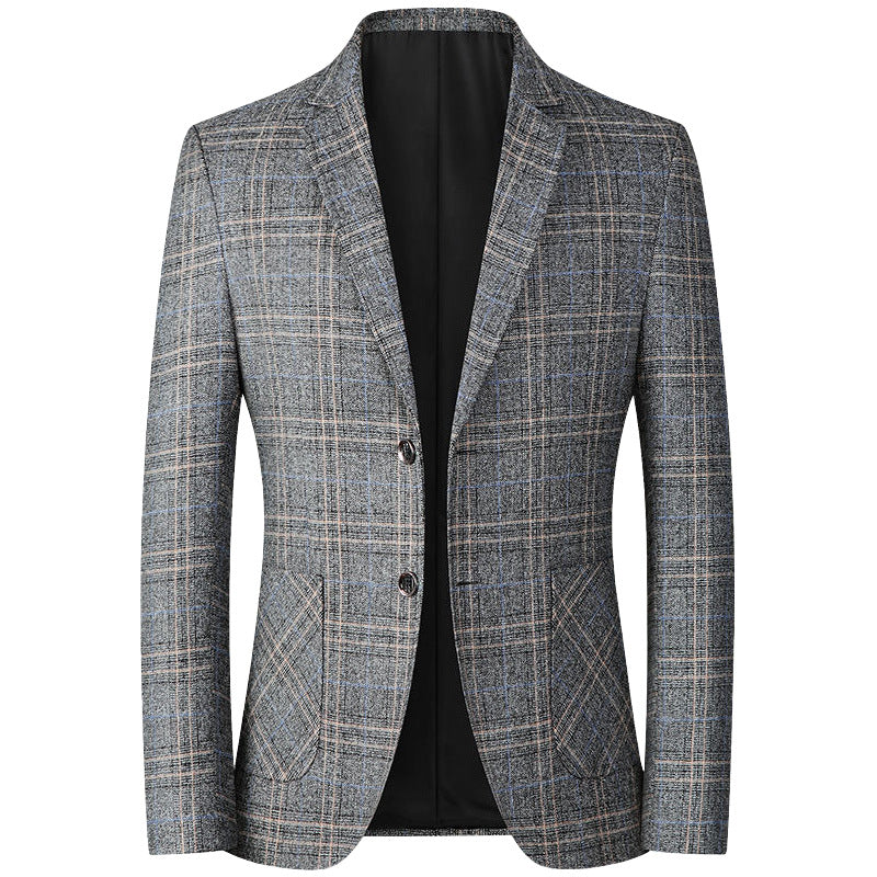 Herren Kariertes Wollmix-Sakko Slim Fit mit schmalem Revers Drune