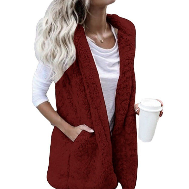 Damen nan flauschige Teddyweste mit Schalkragen und Eingrifftaschen Drune