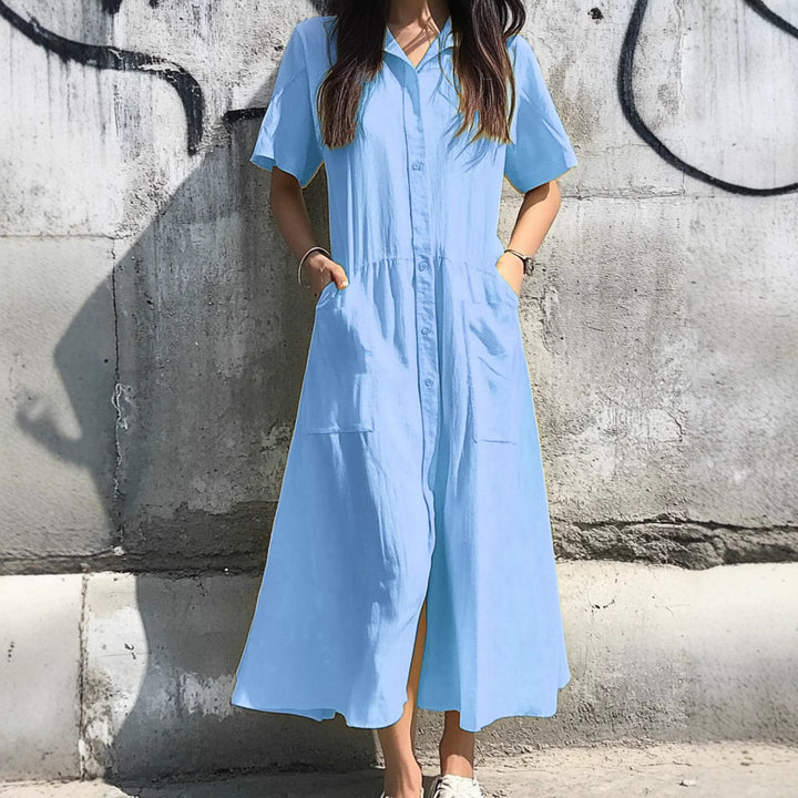 Damen Midi-Kleid mit Knopfleiste und praktischen Taschen Drune