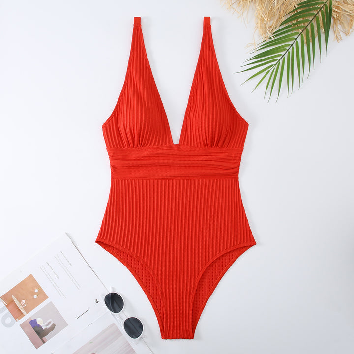 Damen Einteiliger Badeanzug mit figurbetontem Design und tiefem V-Ausschnitt Drune