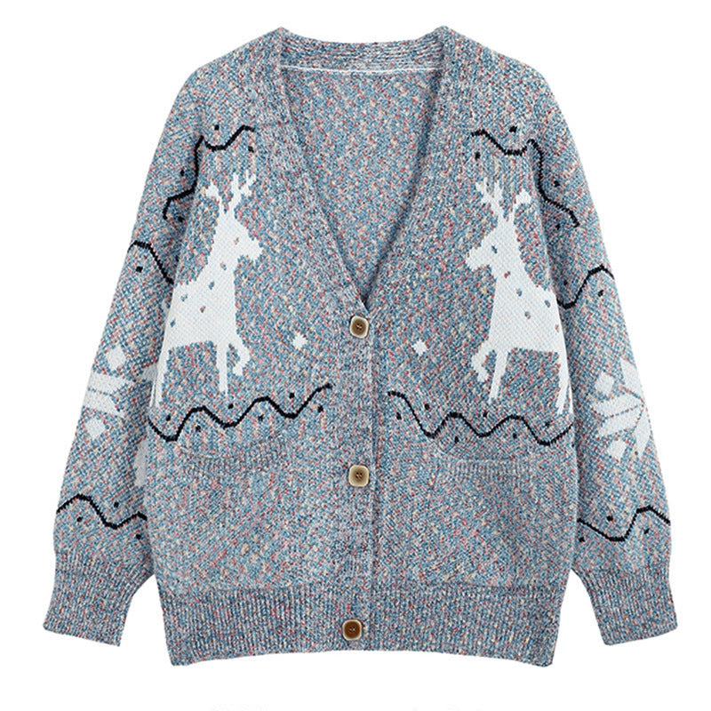 Damen Gemütlicher Cardigan mit Rentier-Motiv und Taschen Drune