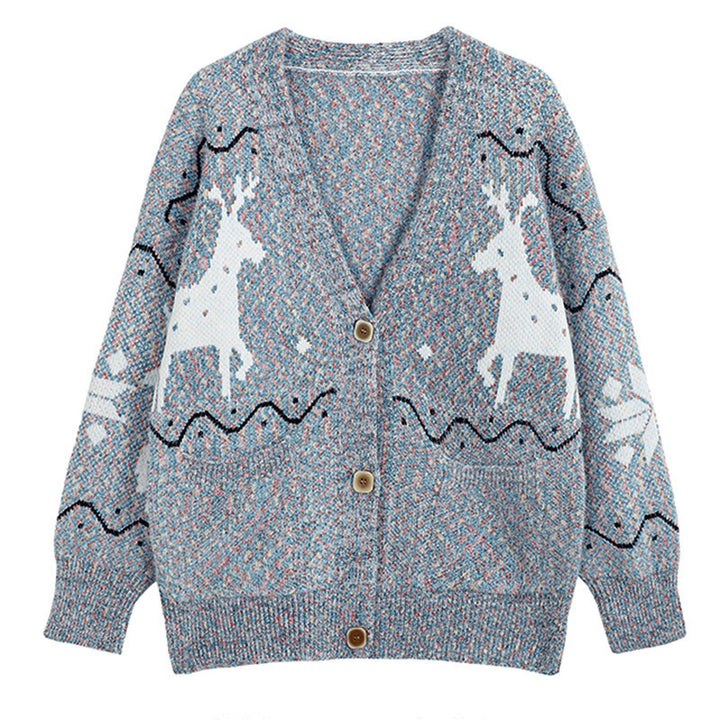 Damen Gemütlicher Cardigan mit Rentier-Motiv und Taschen Drune