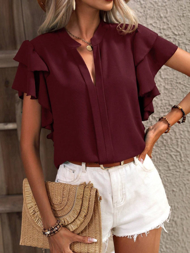 Damen elegante Bluse mit voluminösen Rüschen Drune