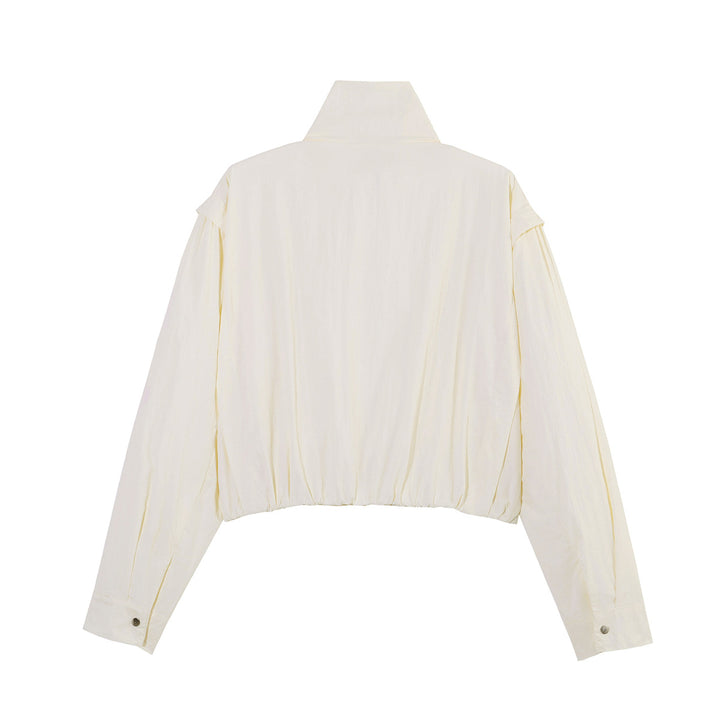 Damen Kurze Cropped-Übergangsjacke mit Stehkragen, geraffter Schulterpasse und Ballonärmeln Drune