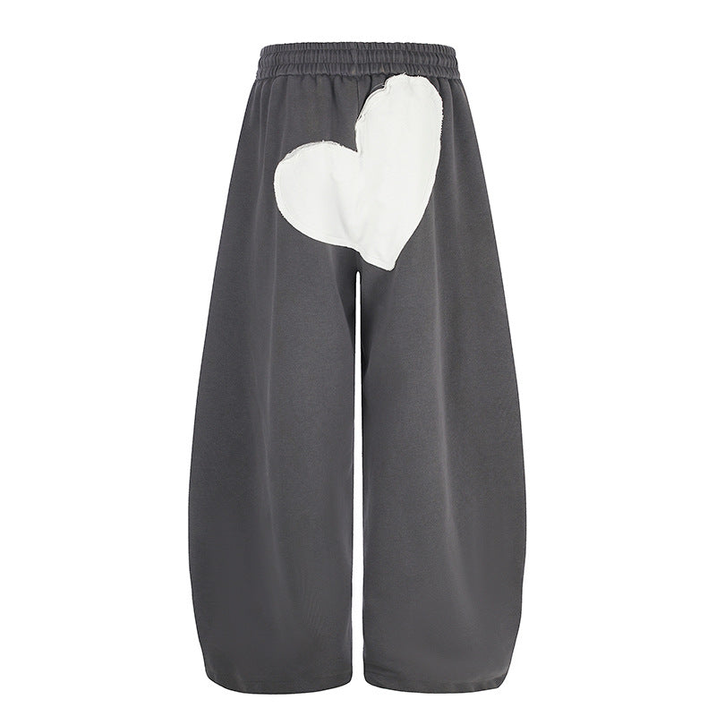 Damen weite Culotte-Sweathose mit elastischem Bund und Herz-Applikation Drune