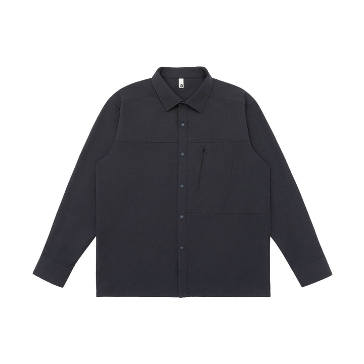 Unisex Oversize-Hemdjacke im Utility‑Style mit verdeckter Druckknopfleiste und diagonaler Reißverschlusstasche Drune