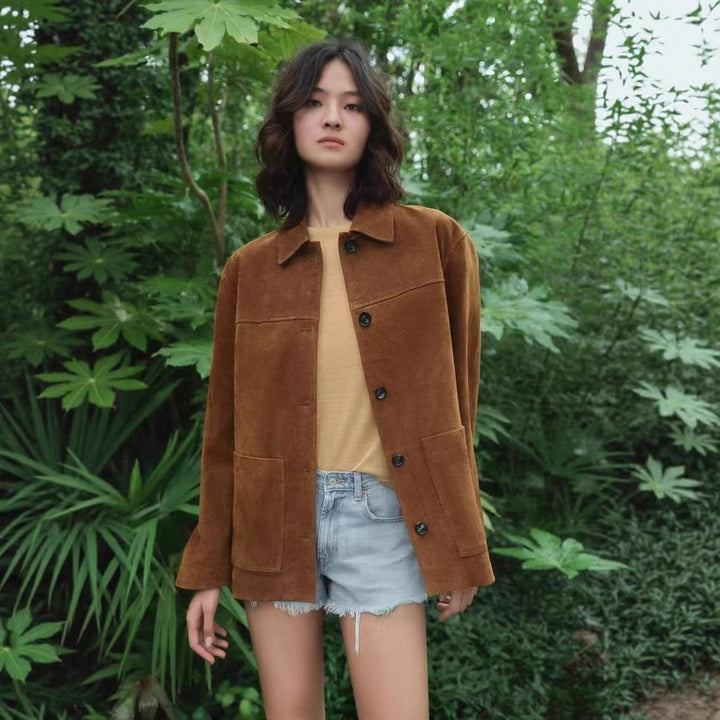 Damen Suedejacke im modernen Schnitt mit großen Taschen Drune