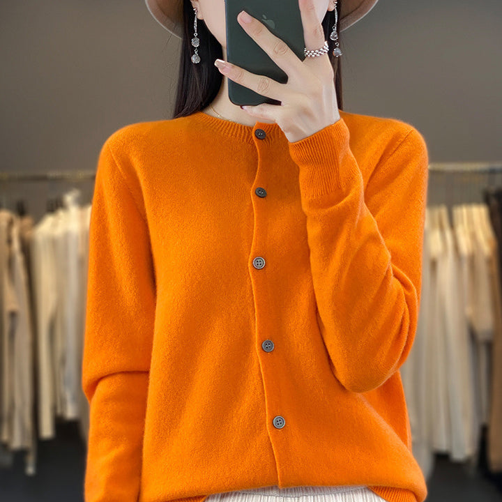 Damen Leichter Feinstrick-Cardigan mit Kaschmir‑Optik, Rundhalsausschnitt und verdeckter Knopfleiste Drune