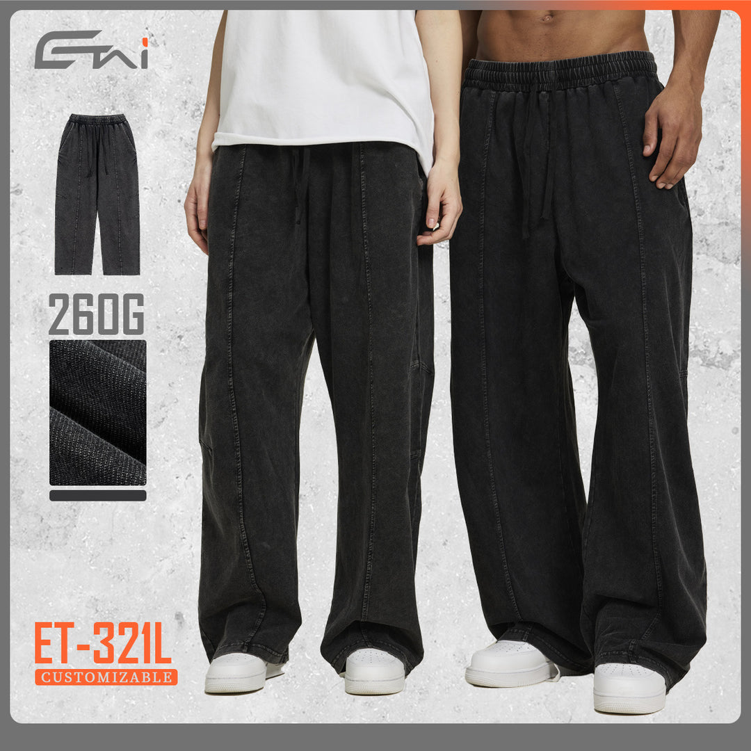 Herren Extraweite Baggy-Hose im Stonewashed-Look mit elastischem Kordelbund Drune