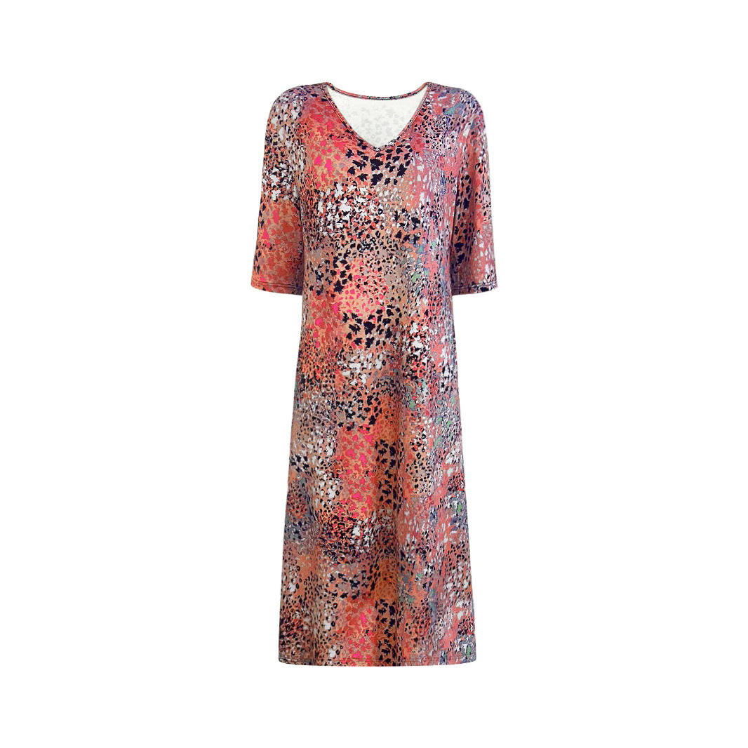 Damen V-Ausschnitt Midi-Kleid im lässigen Animal-Print Stil Drune