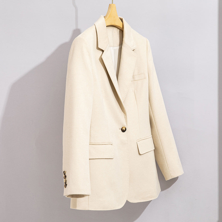 Damen Lang geschnittener Wollmix-Blazer mit Ein-Knopf-Verschluss und Pattentaschen Drune