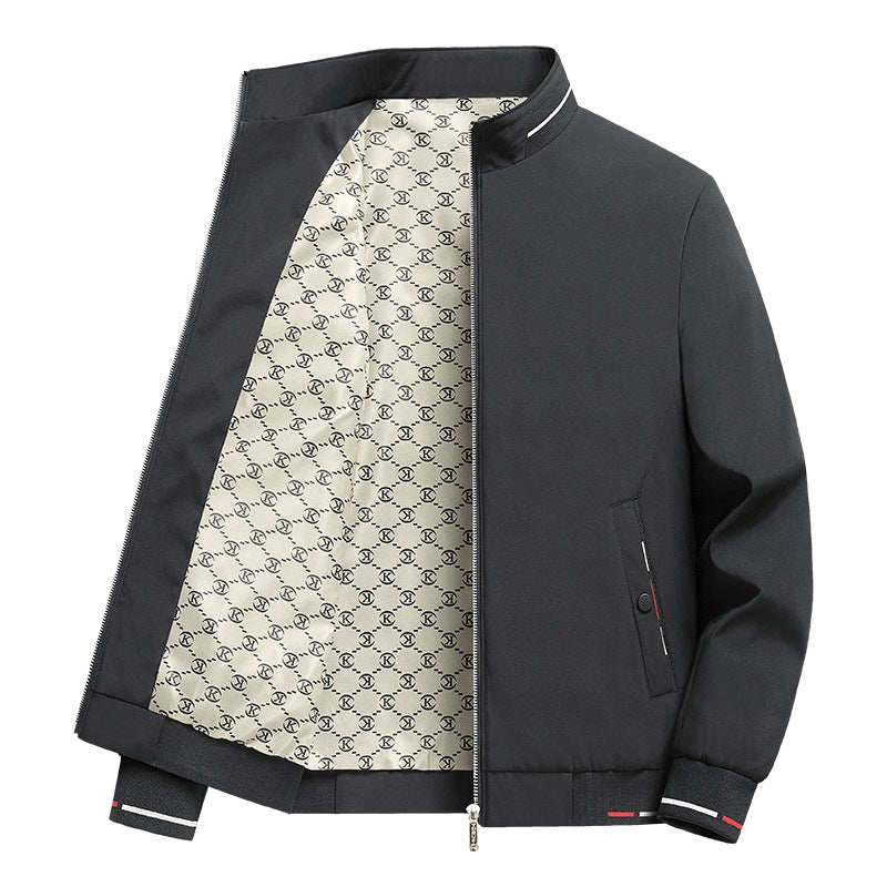 Men's  patterned-lined funnel-collar zip-up casual jacket Drune