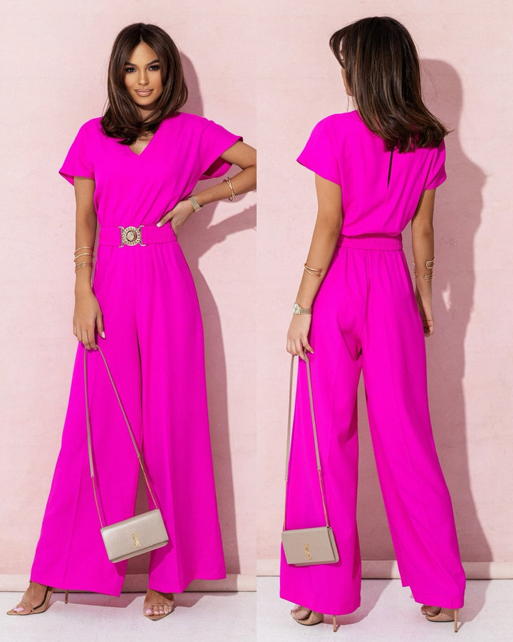 Damen Jumpsuit mit weitem Bein und trendigem Gürtel Drune