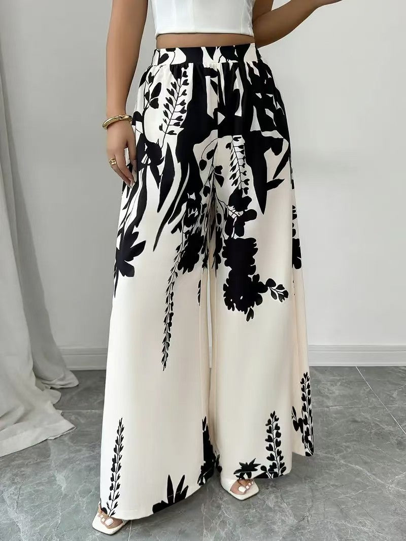 Damen Palazzo-Hose mit floralem Muster und elastischem Taillenbund Drune
