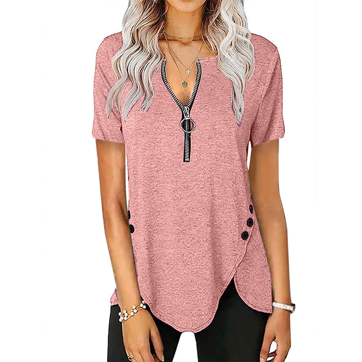 Damen Kurzarmshirt mit asymmetrischem Saum und Reißverschluss Drune