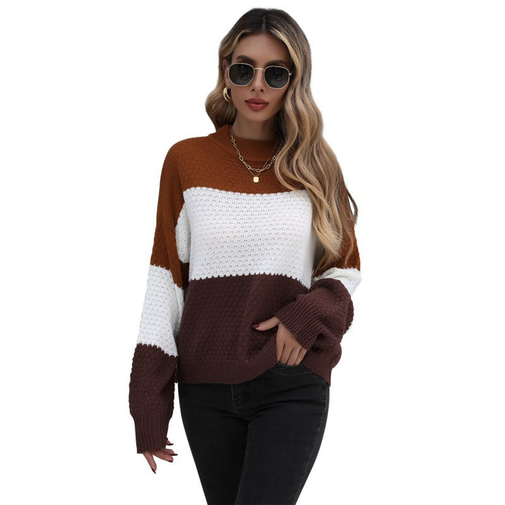 Damen Strukturstrick-Blockpullover mit überschnittener Schulter und Rundhalsausschnitt Drune