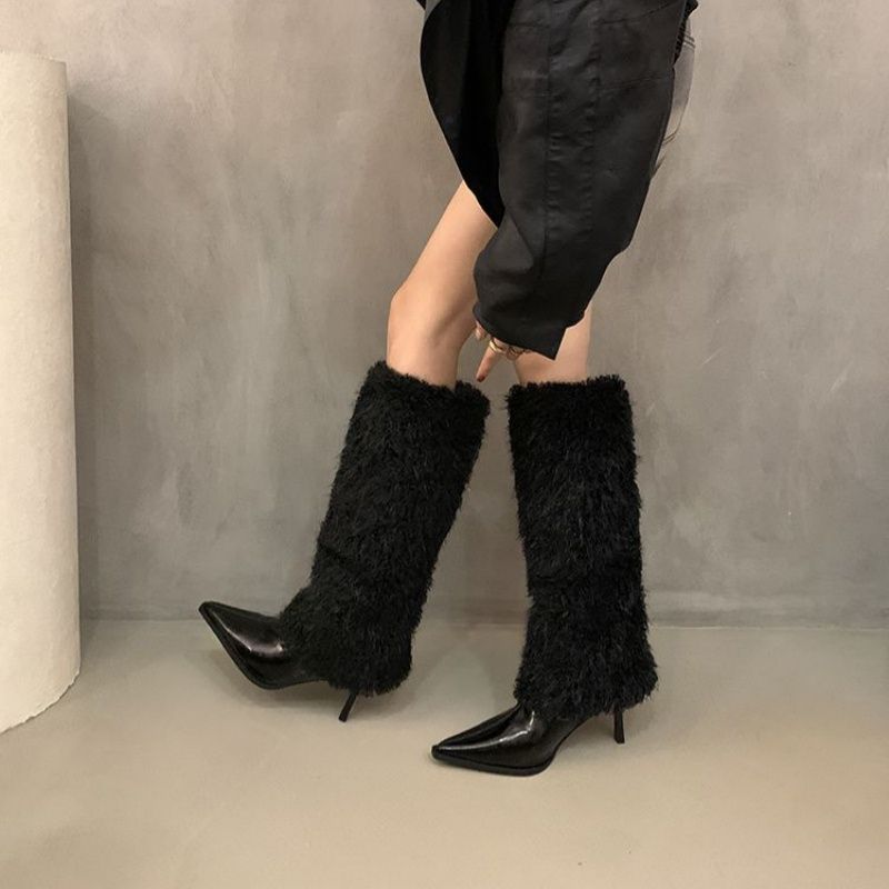 Damen Overknee‑Stiefelstulpen aus kuscheligem Kunstfell mit elastischem Schaft Drune