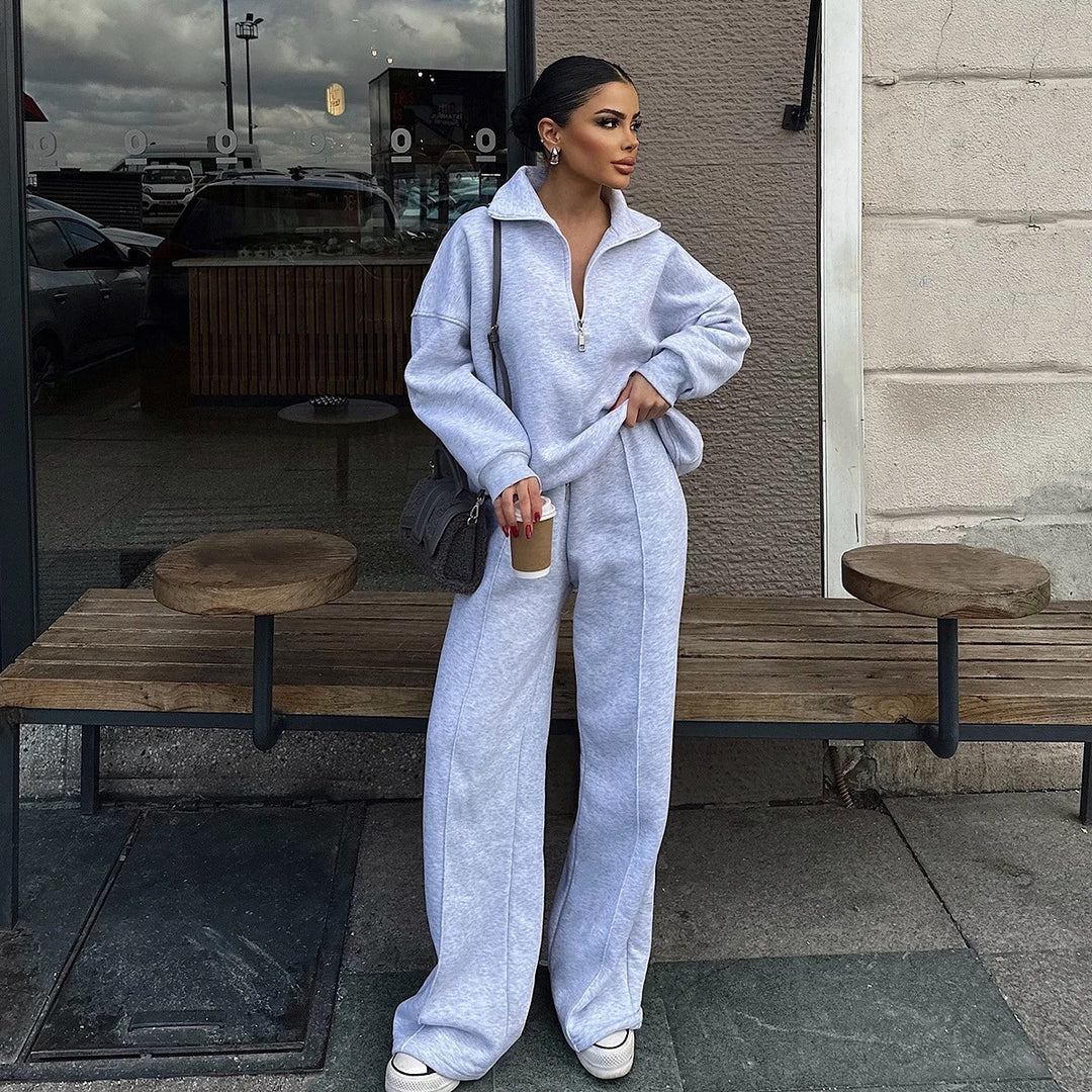 Damen nan Oversize Sweatshirt mit Halbzip und weiten Jogginghose Set Drune