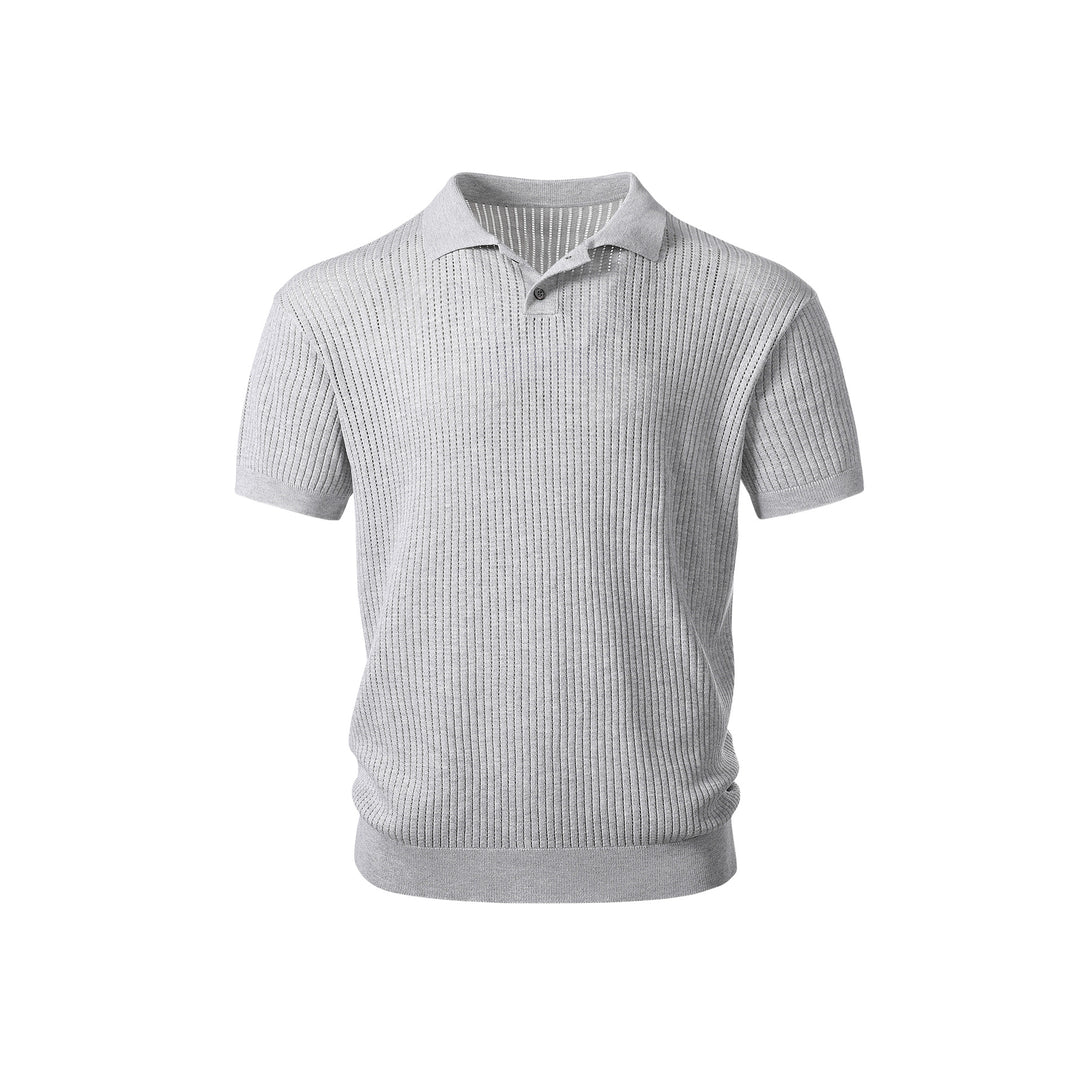 Herren Kurzarm-Feinstrick-Poloshirt mit Strukturstrick und luftiger Perforation Drune