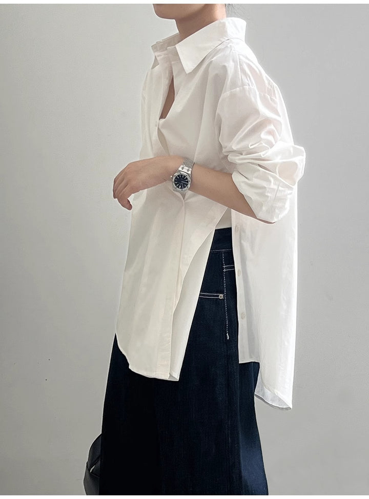 Damen Oversize-Hemdbluse mit asymmetrischem Saum und überschnittener Schulter Drune