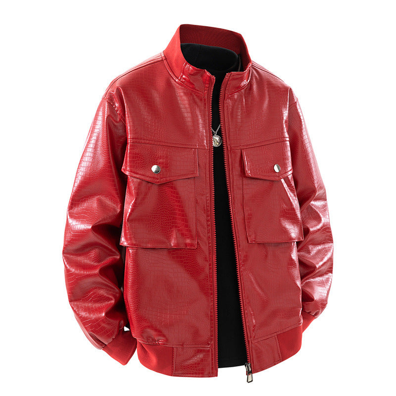 Herren Kunstleder Bomberjacke mit strukturiertem Design und praktischen Taschen Drune