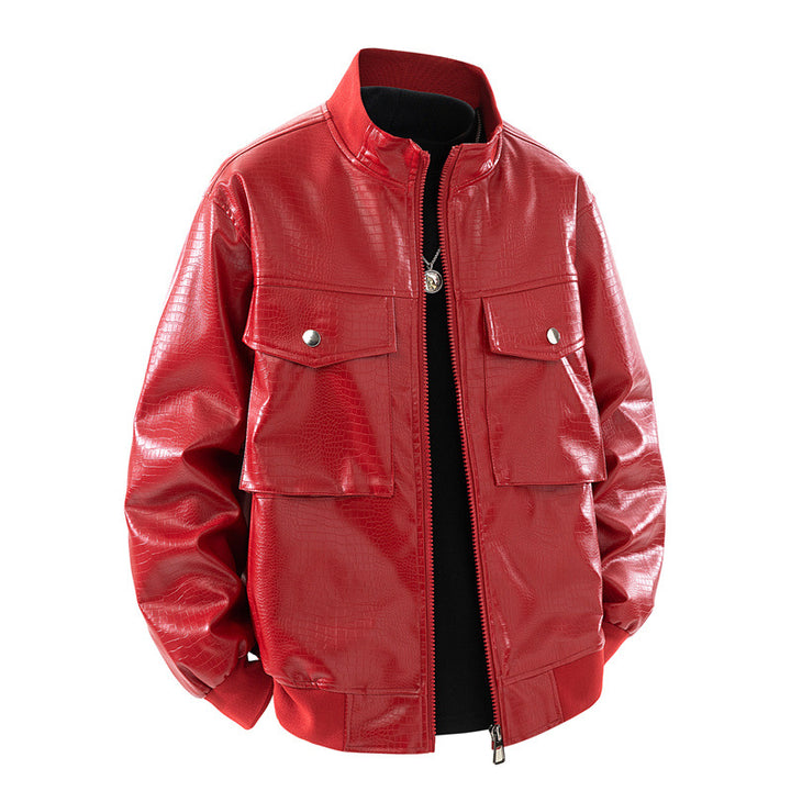 Herren Kunstleder Bomberjacke mit strukturiertem Design und praktischen Taschen Drune