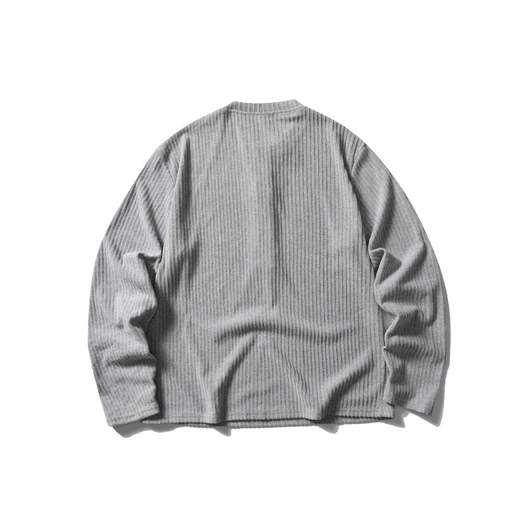 Unisex Gerippter Henley-Pullover mit Rundhals und durchgehender Knopfleiste Drune