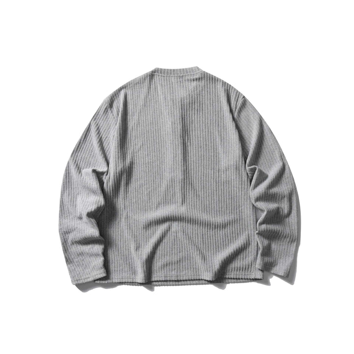 Unisex Gerippter Henley-Pullover mit Rundhals und durchgehender Knopfleiste Drune
